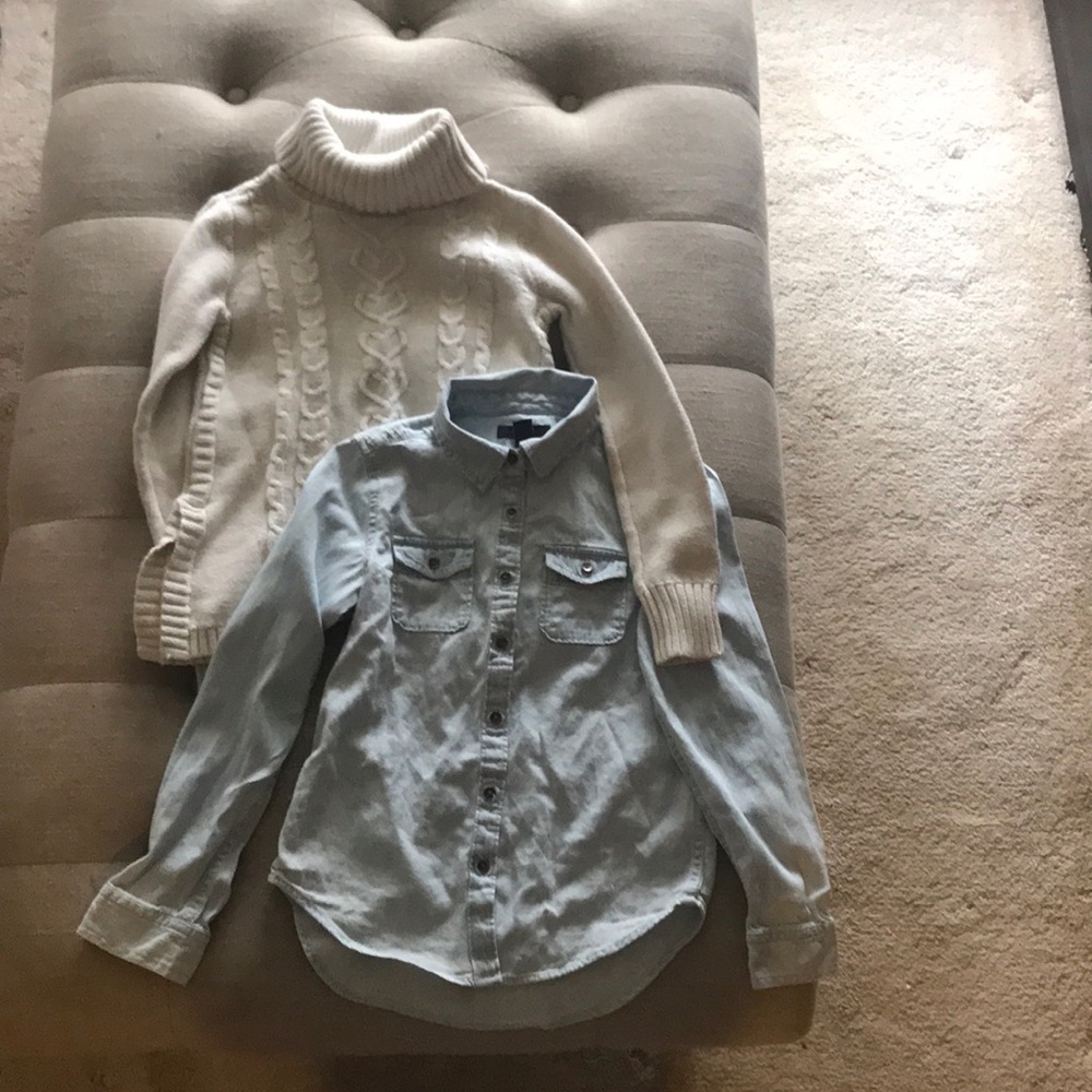 Girls gap sweater, and denim shirt